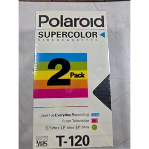 New Polaroid Blank VHS Tape. T-120 SuperColor Video Cassette Sealed set of 2